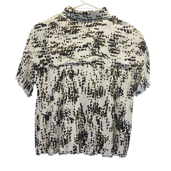 Womens For The Republic Abstract Jungle Dot Rayon Button-Front Shirt - Picture 2 of 12